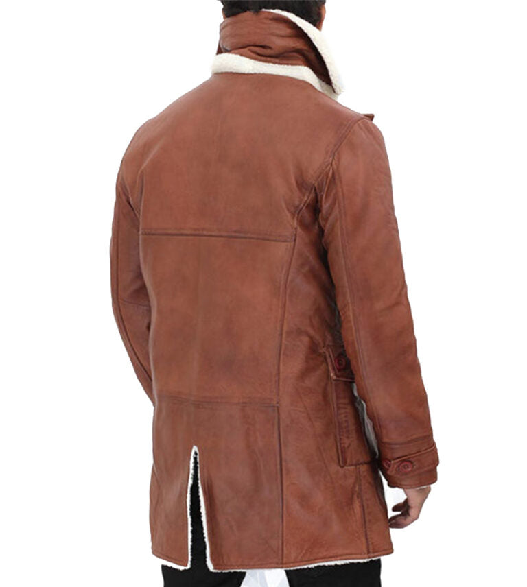 Mens Tan Shearling Leather Trench Coat