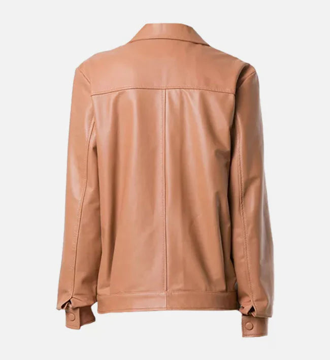 Womens Brown Leather Trucker Jacket