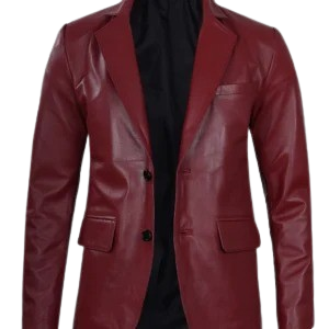 Men's Notch Lapel Maroon Leather Blazer – Two Button