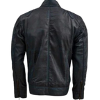 Blue Waxed Leather Jacket With Red Shade