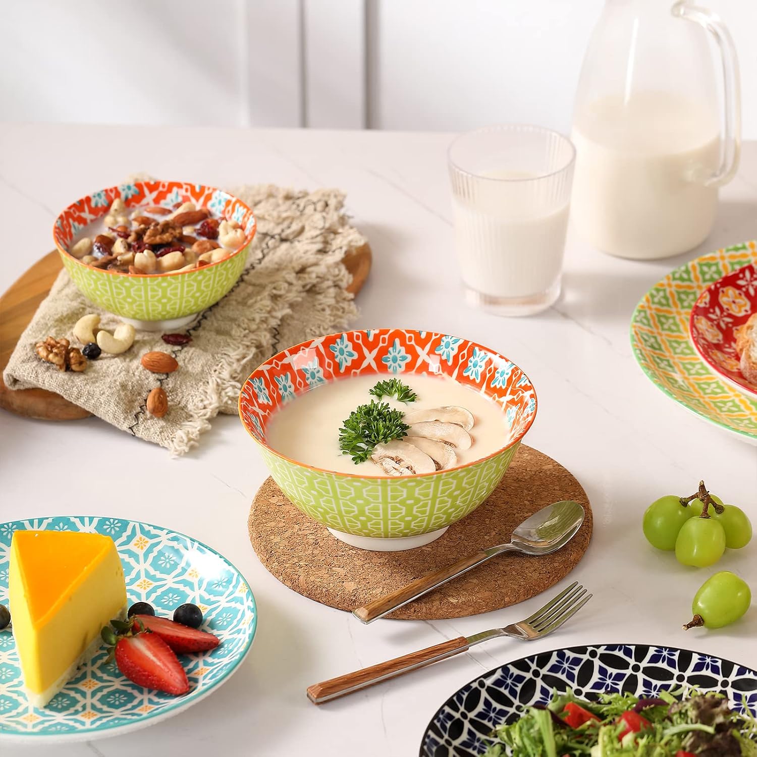 Vibrant Geometric Pattern Cereal Bowls – Crestiva Dinnerware