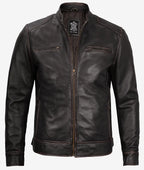 Mens Vintage Brown Leather Cafe Racer Jacket