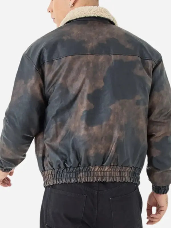 Mens Distressed Brown Fur Collar Jacket