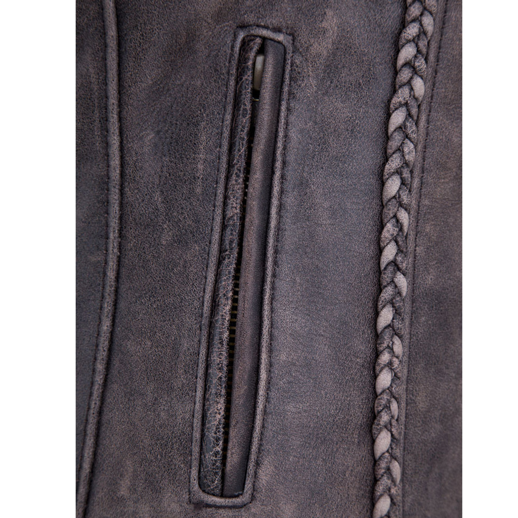 Womens Distressed Braided Leather Jacket
