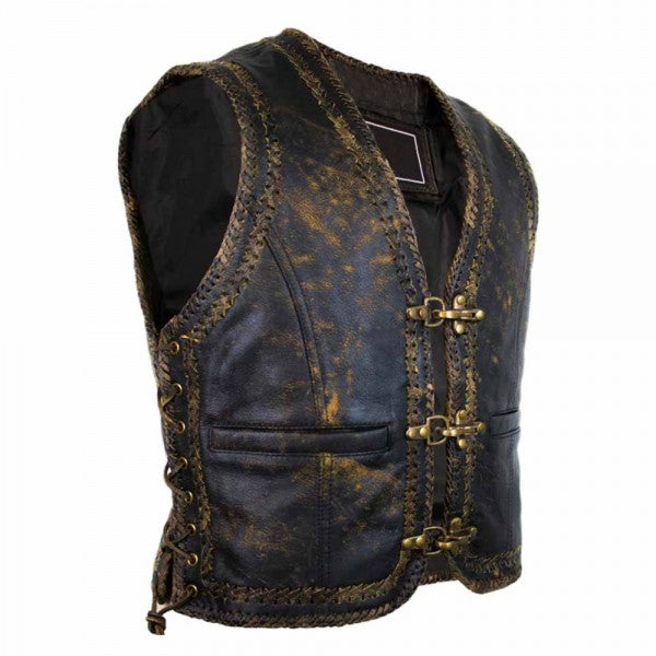 Vintage Mens Leather Vest Double Braided