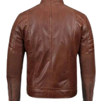 Cognac Brown Cafe Racer Leather Jacket for Men