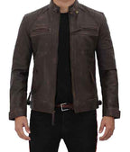 Men’s Four Pocket Brown Leather Biker Jacket