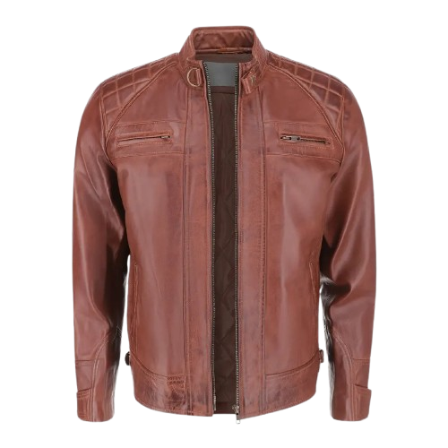 Mens Brown Quilted Biker Leather Jacket