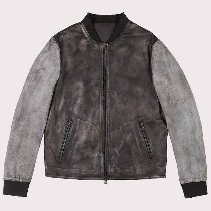 Distressed Varsity Leather Baseball Jacket – Vintage Athletic Edge