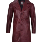 Mens Real Leather Maroon Car Coat
