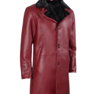 Men's Maroon Shearling Leather Fur Coat