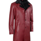 Men's Maroon Shearling Leather Fur Coat