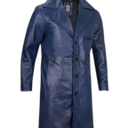 Mens Real Leather Blue Car Coat
