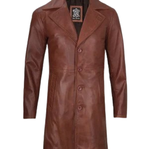 Mens Brown Real Leather Cognac Car Coat