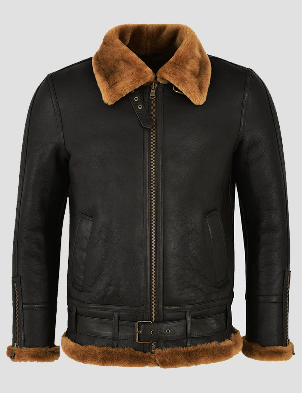 Premium Brown B3 Sheepskin Bomber for Men