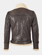 Dark Brown Aviator Leather Jacket with Shearling Collar