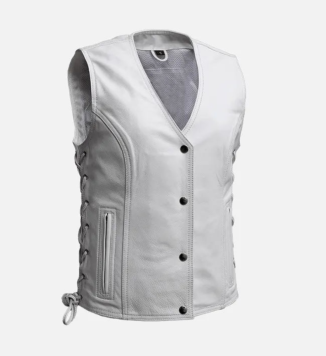 Women White Motorcycle Leather Vest