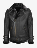Mens Black B3 Aviator Leather Jacket with Shearling