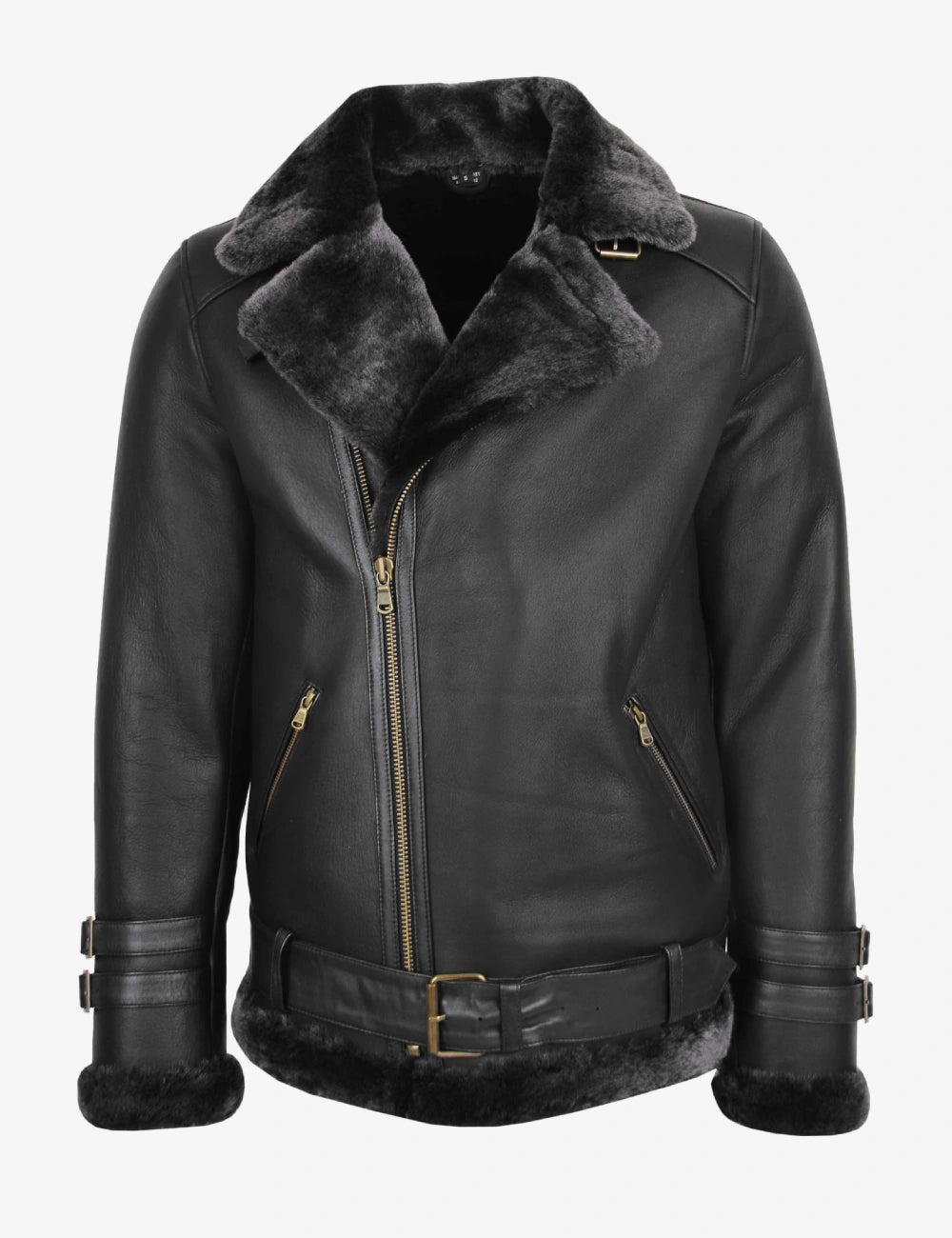 Mens Black B3 Aviator Leather Jacket with Shearling