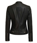 Womens Black Real Leather Cafe Racer Jacket