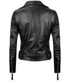 Womens Asymmetrical Real Black Leather Biker Jacket
