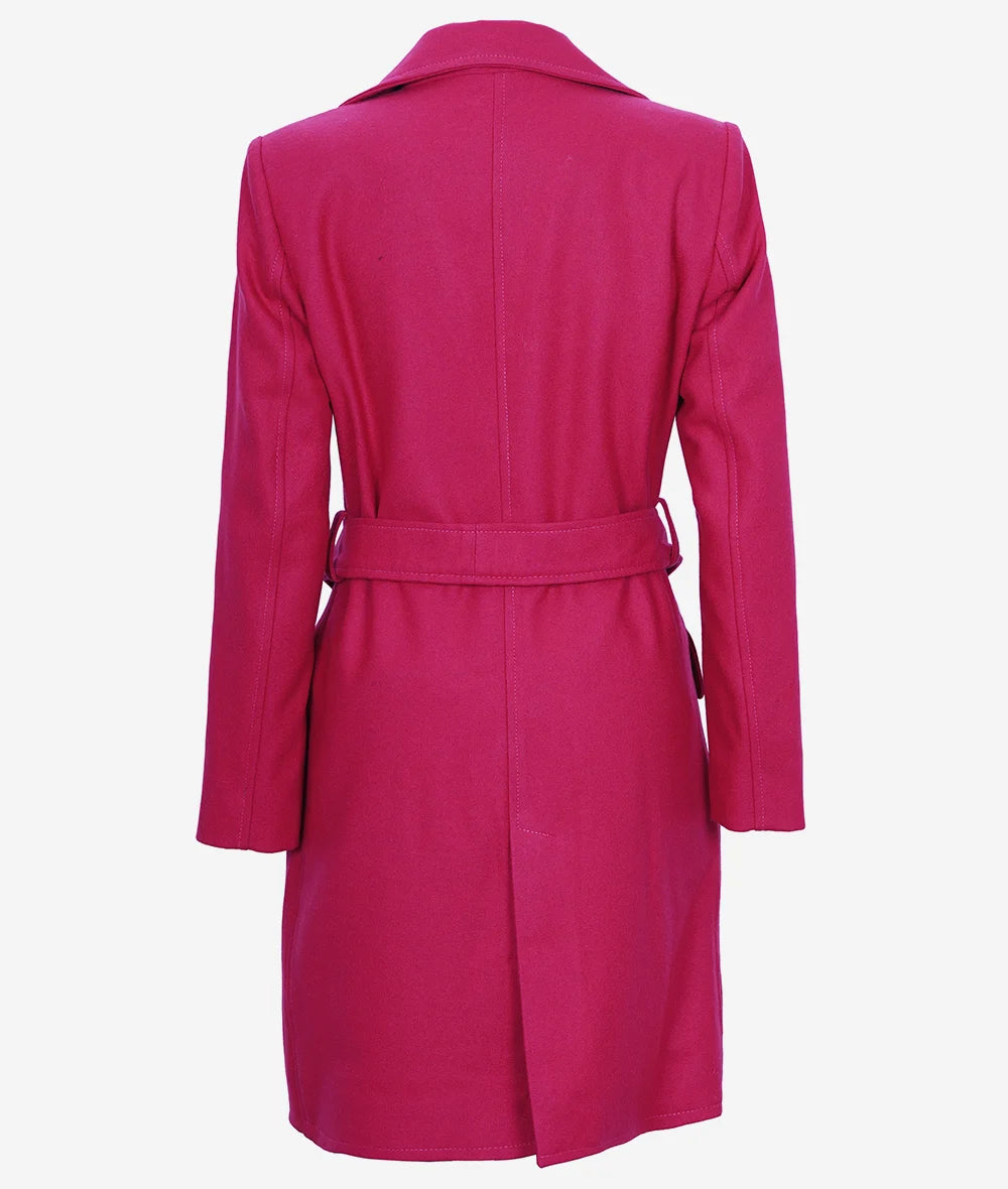 Womens Pink Wool Wrap Coat