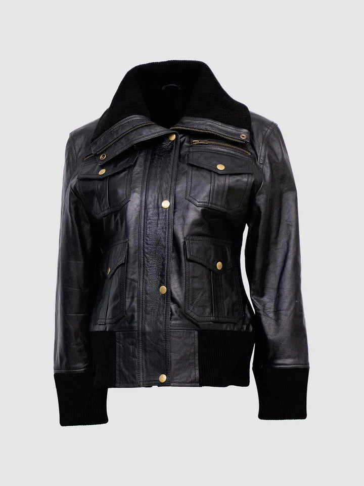 Classic Womens Black Bomber Jacket