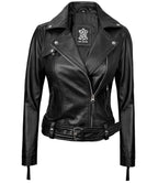 Womens Asymmetrical Real Black Leather Biker Jacket