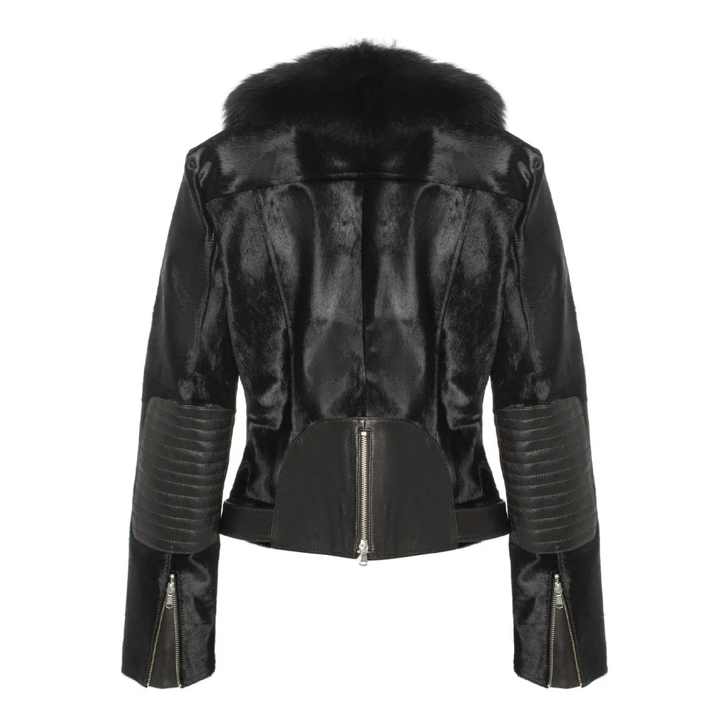 Womens Tara Calf Black Fur Leather Jacket