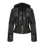Womens Tara Calf Black Fur Leather Jacket