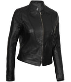 Women Black Cafe Racer Leather Jacket