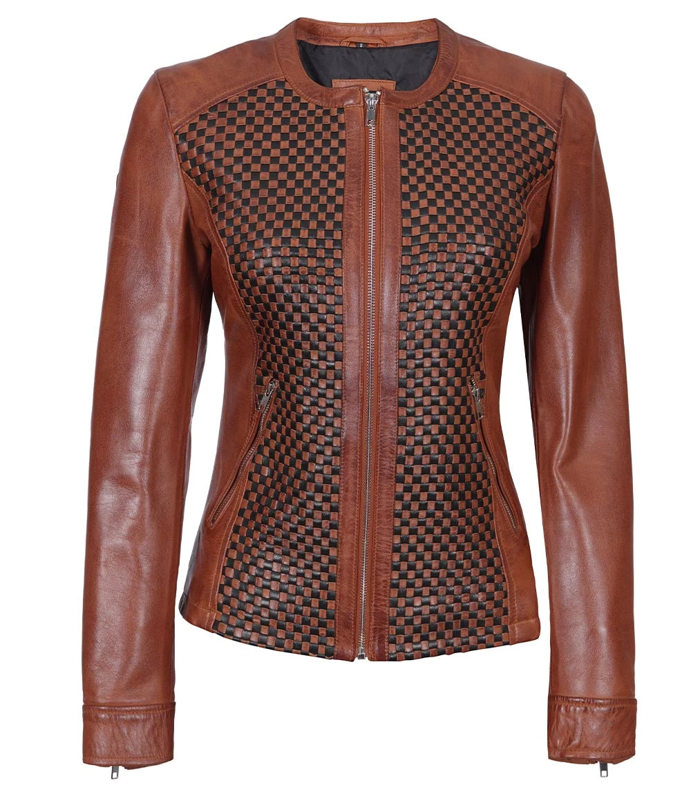 Womens Brown Cafe Racer Leather Jacket – Unique Texture