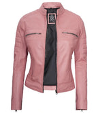 Womens Pink Leather Cafe Racer Jacket – Austin Collection