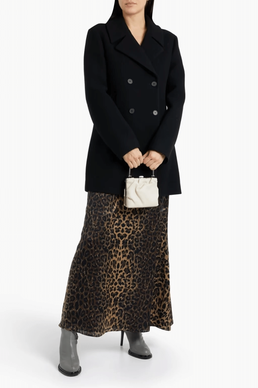 Womens Black Double Breasted Wool Coat