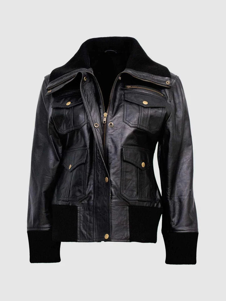Classic Womens Black Bomber Jacket