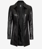 Womens Leather Black Coat - 3/4 Length