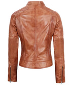 Classic Womens Tan Brown Cafe Racer Jacket