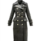 Womens Double Breasted Quilted Leather Trench Coat