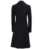 Womens Black Double Breasted Wool Trench Coat