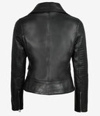 Womens Sleek Black Leather Moto Biker Jacket