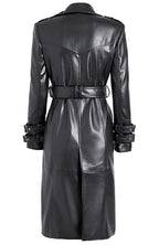 Womens Black Long Leather Trench Coat