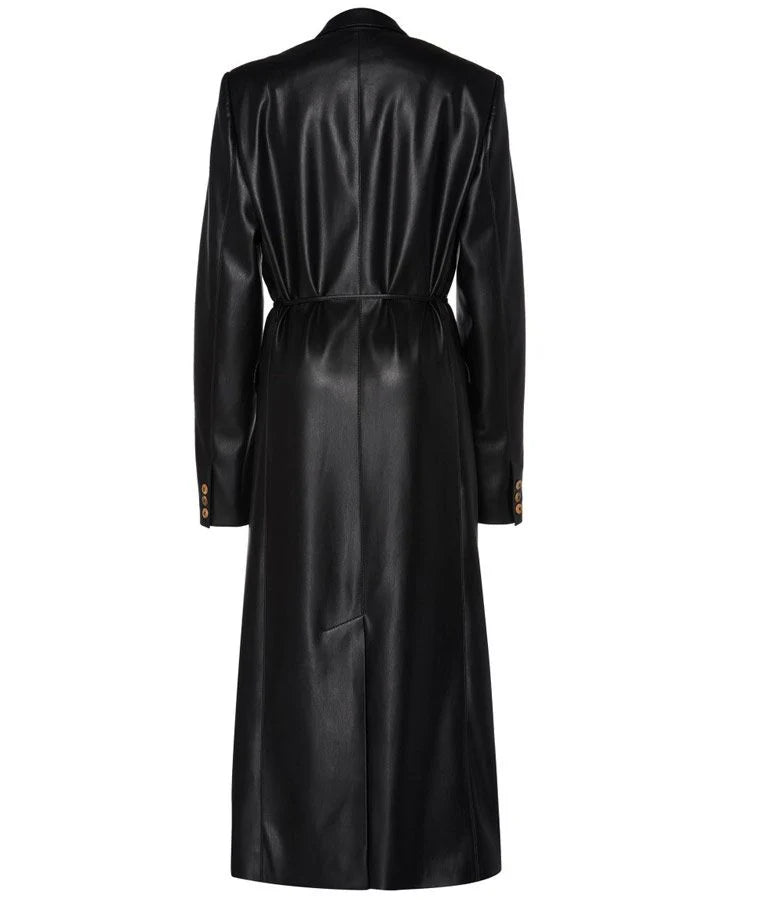 Womens Black Leather Trench Coat