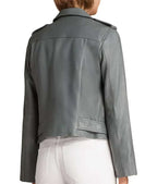 Womens Grey Leather Biker Jacket