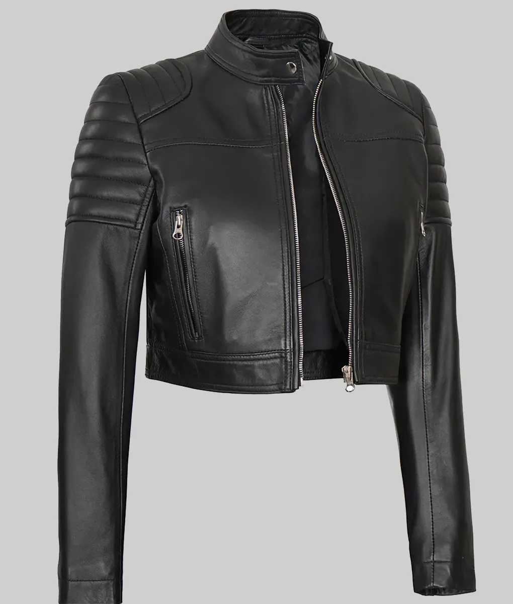 Jane Womens Black Cropped Leather Jacket