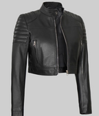 Jane Womens Black Cropped Leather Jacket