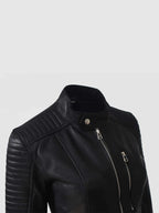 Womens Quilted Cafe Racer Leather Jacket