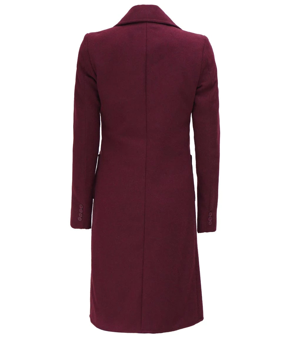 Womens Maroon Long Wool Coat