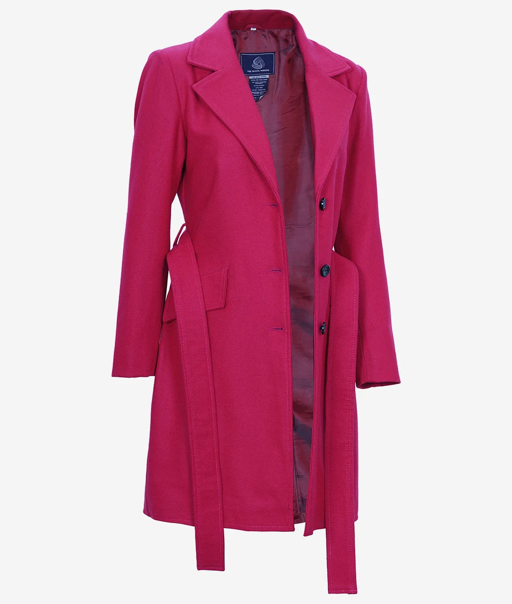 Womens Pink Wool Wrap Coat
