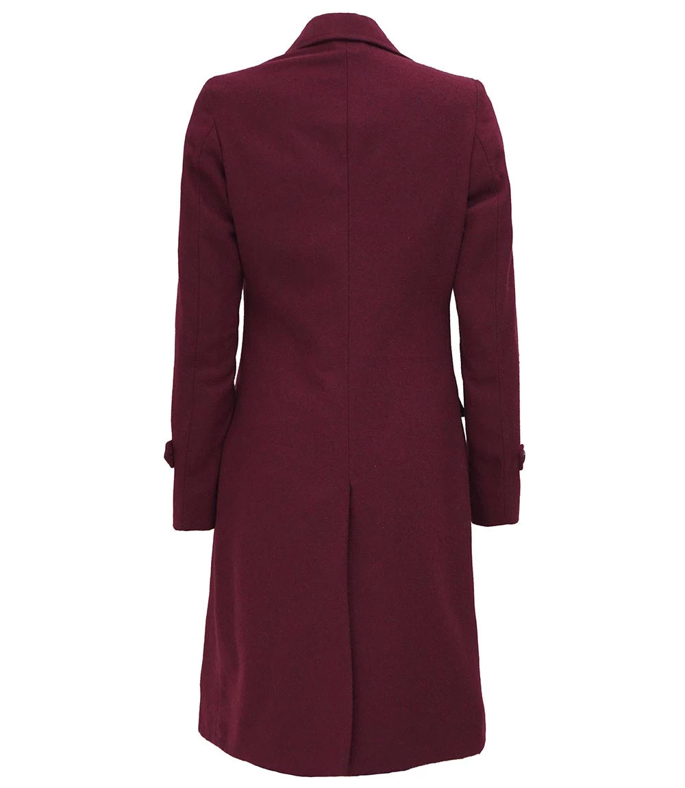 Womens Wool Coat Maroon Long Wrap Coat