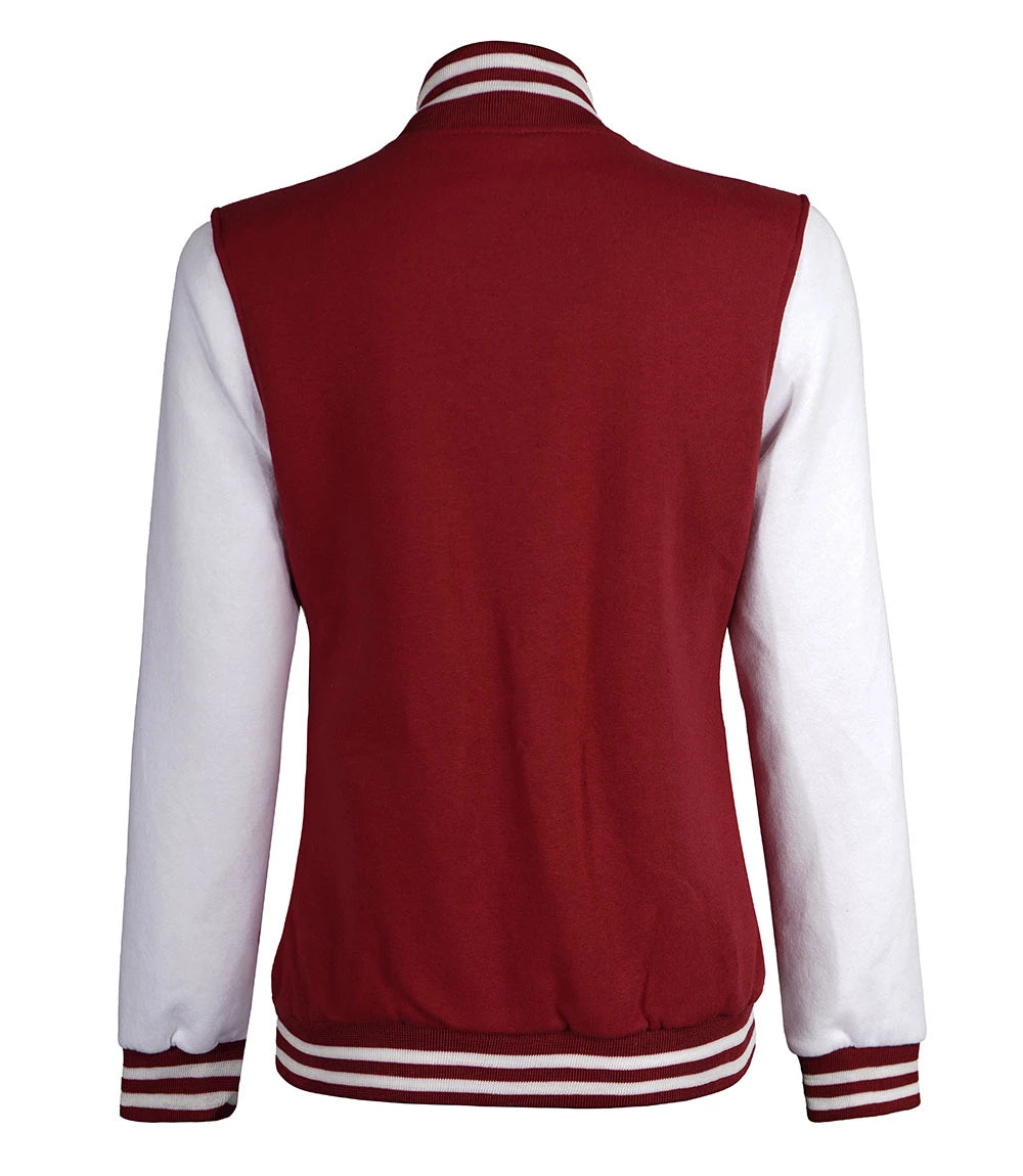 Womens Maroon White Sleeves Varsity Jacket